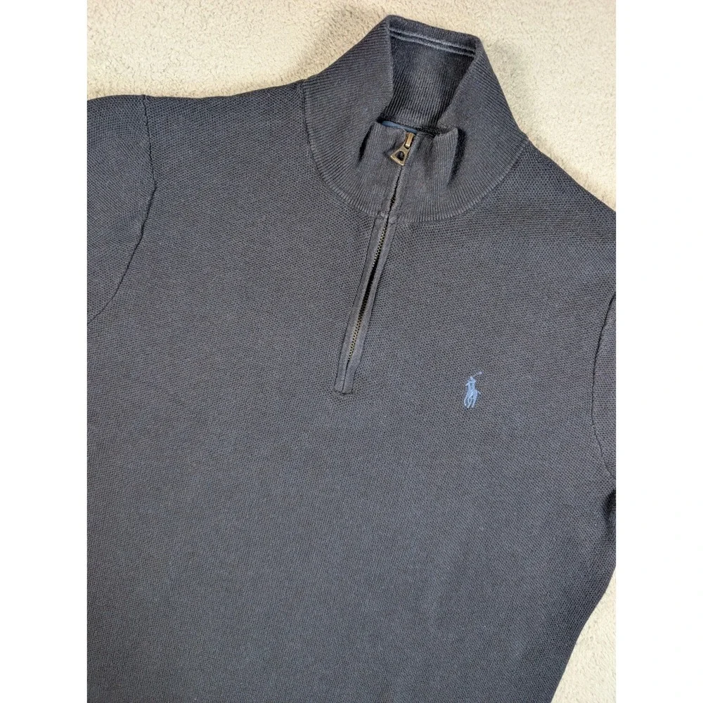 Polo Ralph Lauren Mens Navy Blue 100% Cotton Quarter Zip Pullover Sweater Large